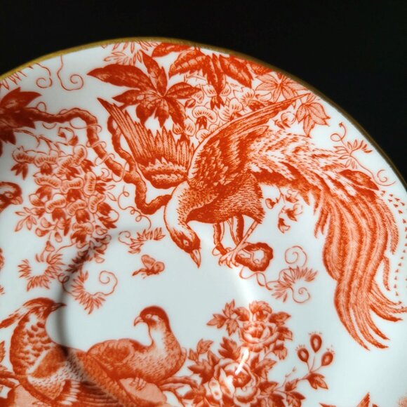 Royal Crown Derby Red Aves Pattern Saucer Plate 6.25", Bird Plate - Picture 3 of 5